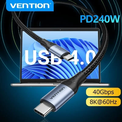 Дата кабель USB-C to USB-C 1.0m USB4.0 240W (50V/5A) 8K60Hz Thunderbolt 4 Gray Aluminum Alloy Vention (TAVHF) Вінниця - фото 4