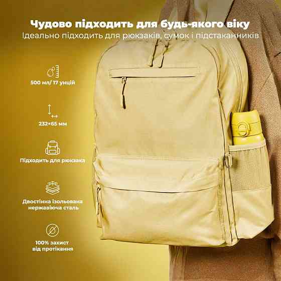 Пляшка для води металева вакуумна ION8 500 мл. Vacuum Insulated, Yellow Каменское