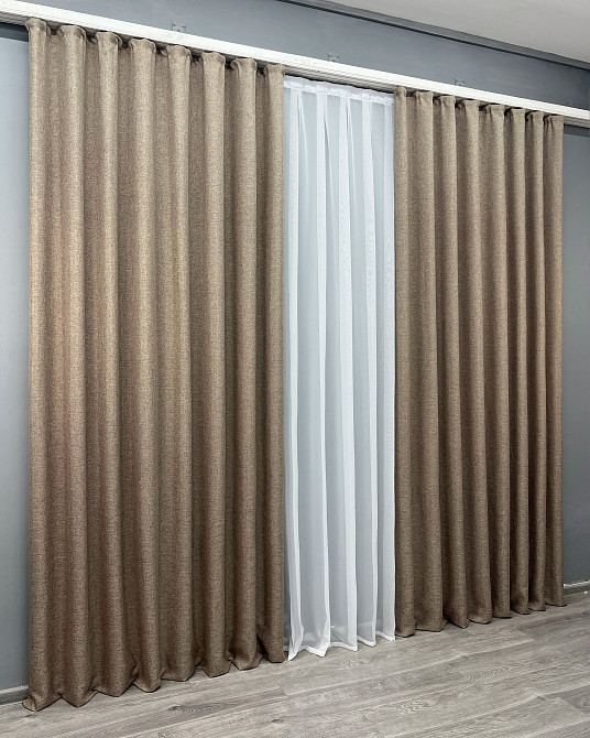 Комплект готовых штор VR-Textil Лен Мешковина № 1921ш Капучино 100х270см 2 шт (31-0016) Киев - изображение 4