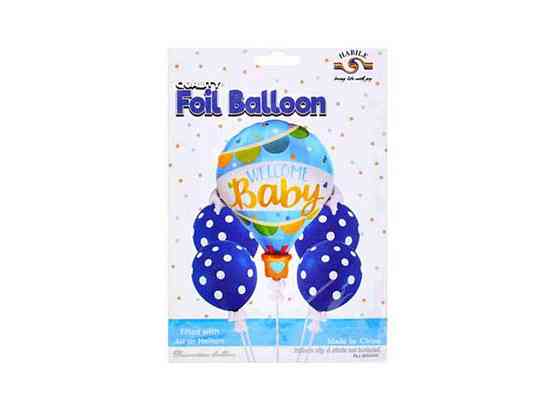 Шарики воздушные 1шт - 31дюйм, 4шт - 12дюйм Welcome baby 5шт синие MK 5487 ТМ METR Киев