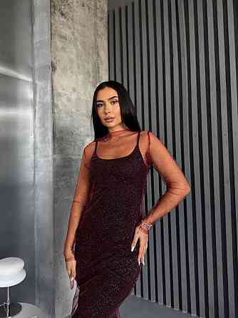 Жіноча елегантна вечірня мідіплаття віскоза та сітка змійка Бордовий, 46/48 Одеса