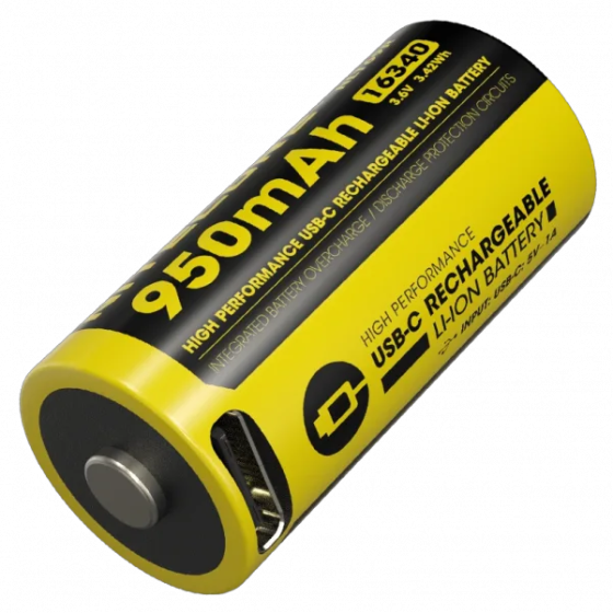 Аккумулятор Li-Ion 16340 (RCR123A) Nitecore NL169R 950mAh 3.6V USB-C с защитой (Черно-желтый) Киев