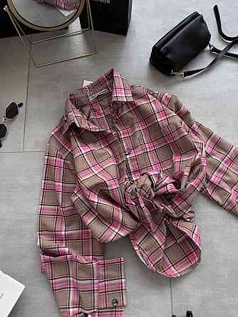 Женская повседневная оверсайз рубашка в клетку костюмный тиар Розовый Одесса