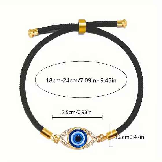Браслет-оберіг від злого ока чорний шнурок зі стразами Київ