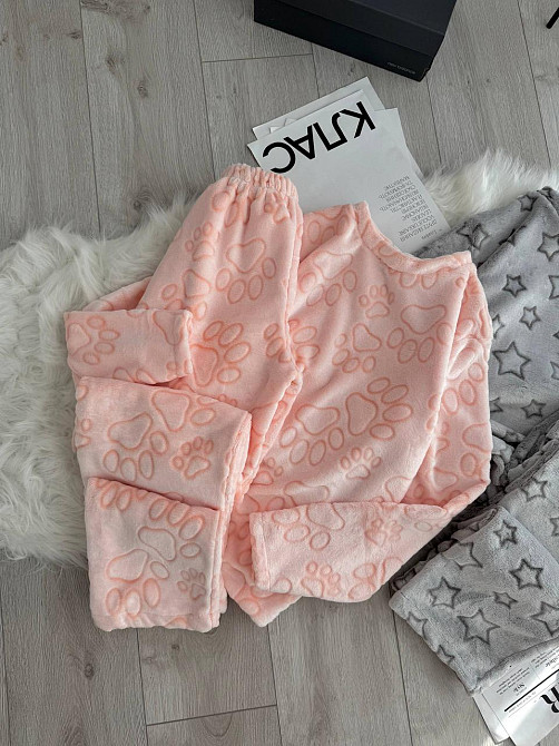 Жіноча тепла повсякденна махрова піжама турецька двостороння махра Персик, 42/44 Одеса - фото 2