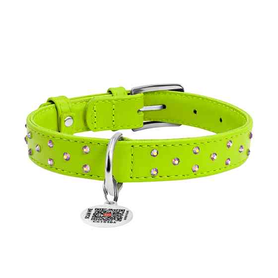 Нашийник для собак шкіряний WAUDOG Glamour з QR паспортом, з клейовими стразами, Ш 20 мм, Дов 3 Коломия