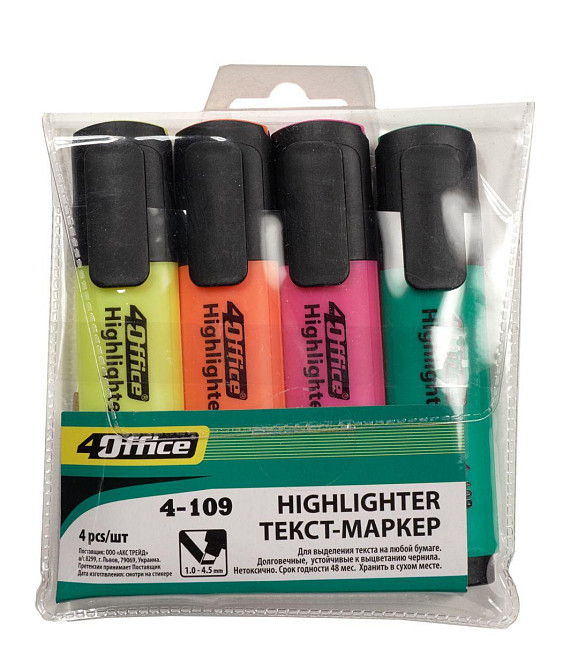 Набір маркерів текстових 4 кол. "4Office" 1-5 мм, 4-109-24, шт Київ - фото 1