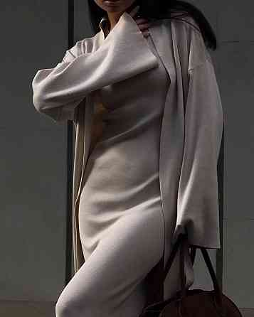 Женский базовый теплый костюм двойка: кардиган и платье ангора Бежевый, 46/48 Одесса