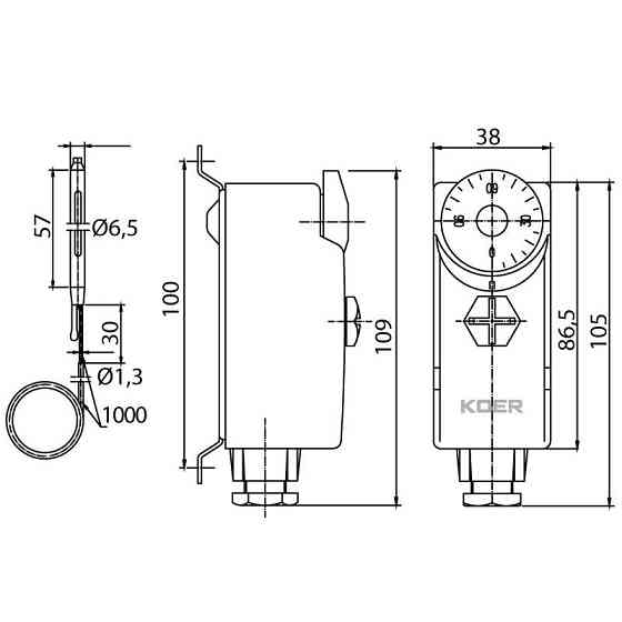 Термостат механічний накладний з виносною гільзою Koer KR.1352    ( KP2777 ) 29202 Харьков