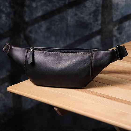 Мужская сумка-бананка из натуральной гладкой кожи Shvigel 23125 Черный Киев