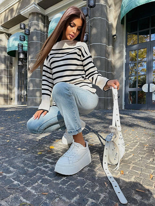 Жіночий повсякденний светр оверсайз у смужку Акрил / Вовна Одеса - фото 12