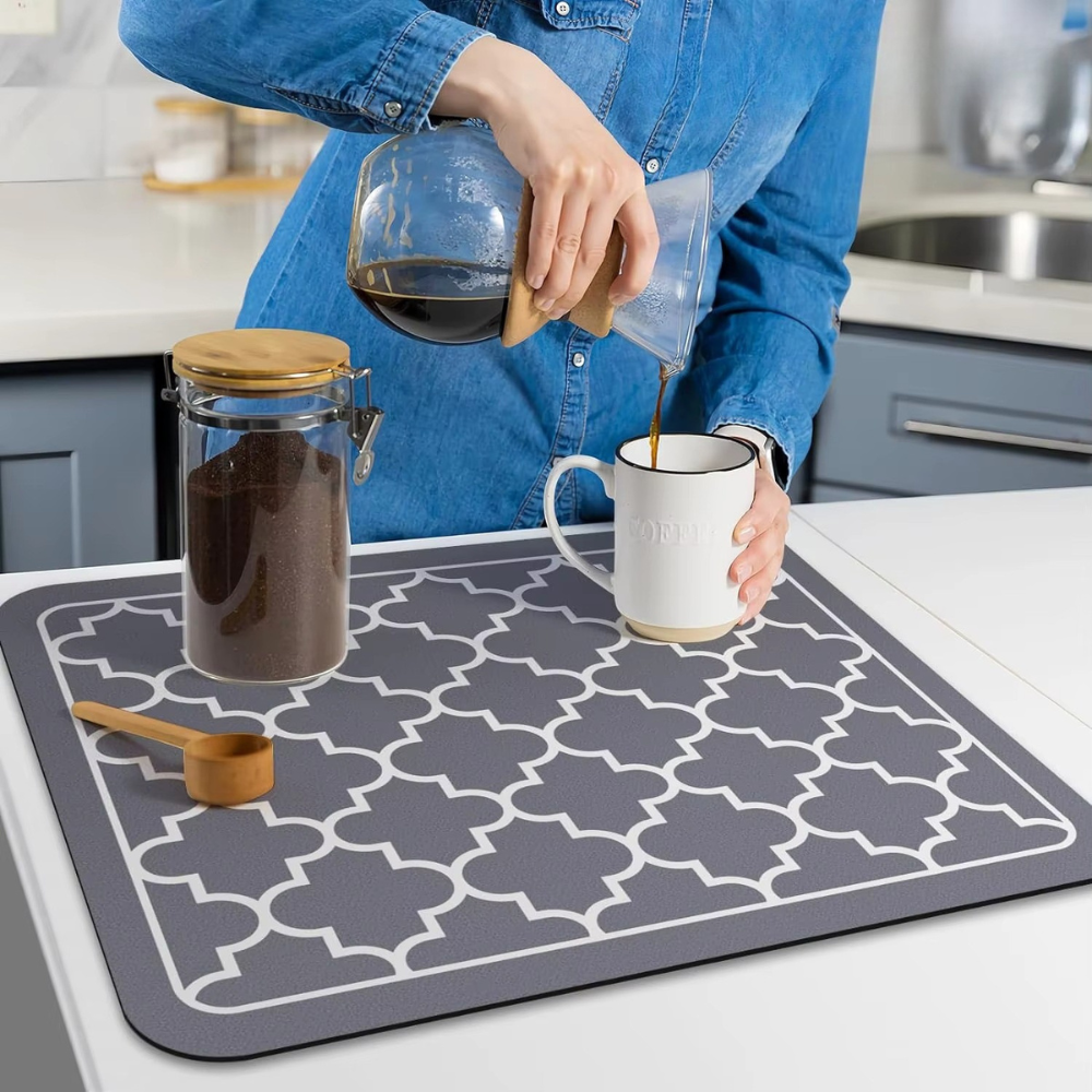 Коврик кухонный на столешницу для посуды, бытовых приборов,резиновый, влагопоглощающий,защитный,серый Каменец-Подольский - изображение 3