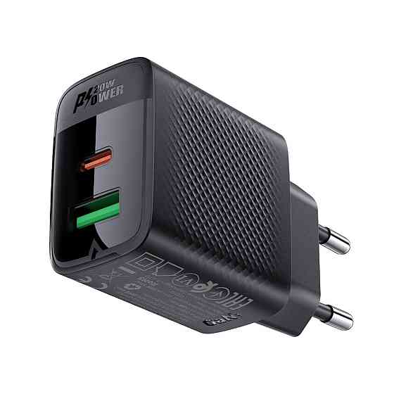 Мережевий зарядний пристрій ACEFAST A78 PD20W GaN (USB-A+USB-C) charger Black (6974316283256) Київ