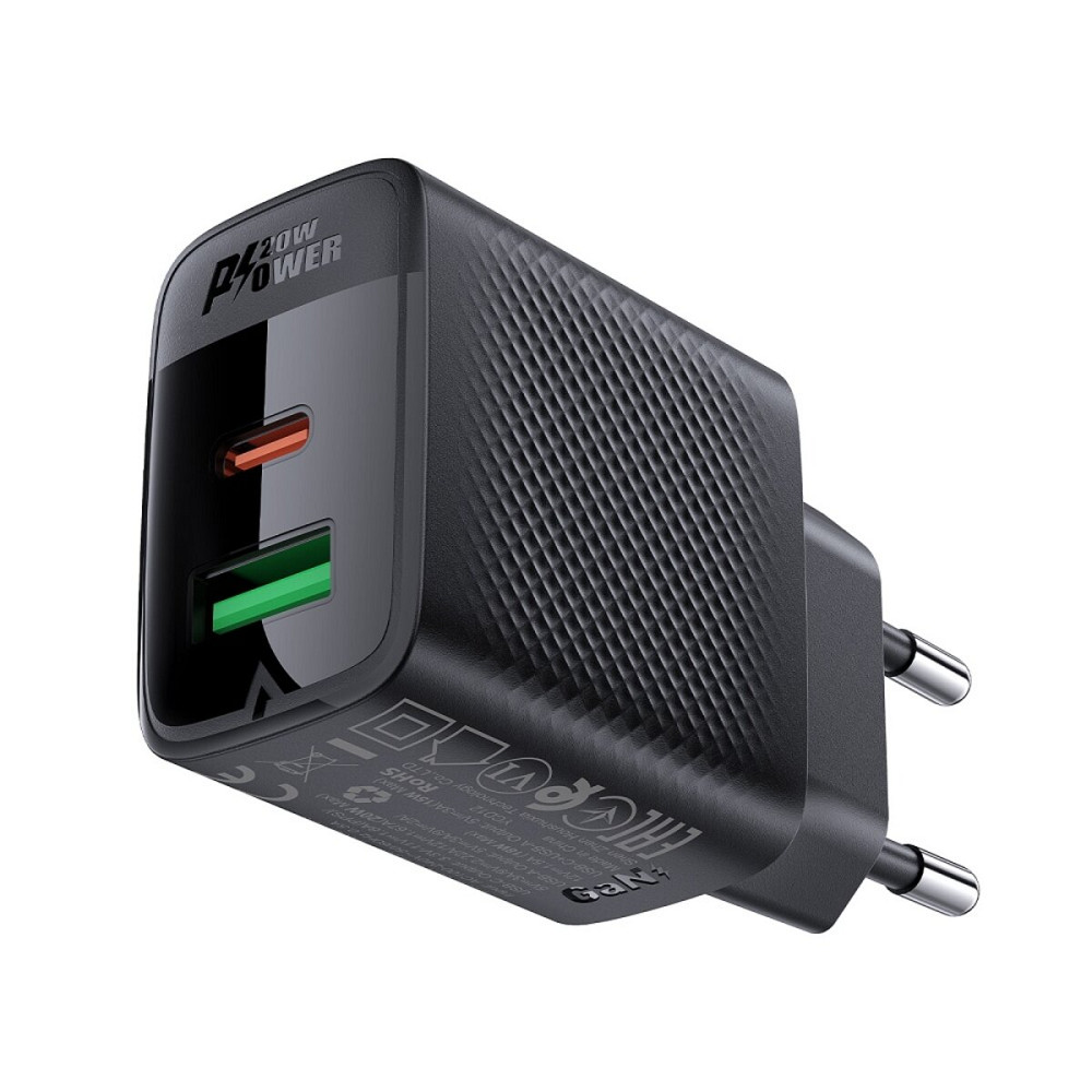 Мережевий зарядний пристрій ACEFAST A78 PD20W GaN (USB-A+USB-C) charger Black (6974316283256) Київ - фото 2