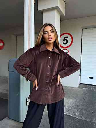 Женский прогулочный костюм двойка: рубашка + штаны палаццо турецкий велюр спорт Шоколад, 46/48 Одесса