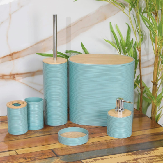 Набор аксессуаров 6в1 для ванной комнаты и душа, урна,дозатор для мыла, мыльница, стаканы,ёршик голубой Каменец-Подольский