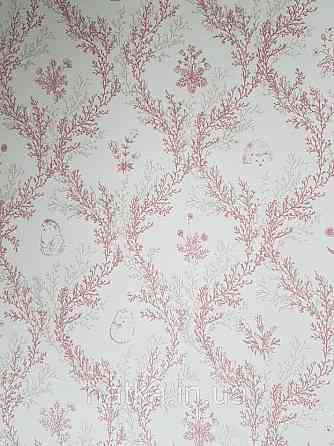 Шпалери флізелінові дитячі еко Lutece Tartine et Chocolat ніжні квіти гілочки бордові сірі на білому Київ