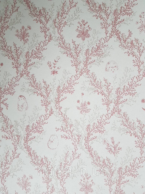 Шпалери флізелінові дитячі еко Lutece Tartine et Chocolat ніжні квіти гілочки бордові сірі на білому Київ - фото 1