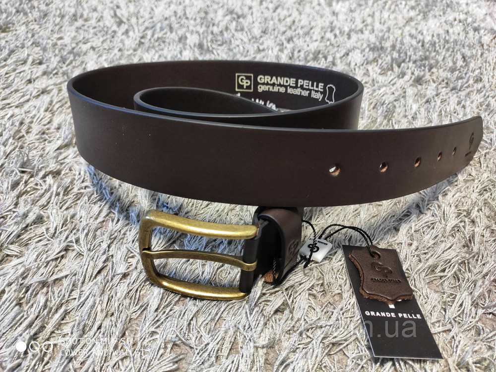 Кожаный мужской ремень коричневого цвета с классической пряжкой Grande Pelle Classico Киев - изображение 4