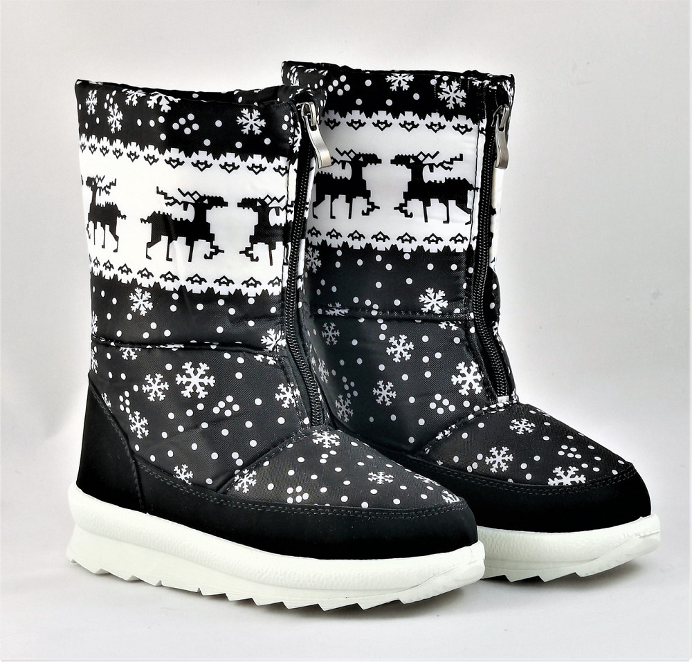 Зимові жіночі Дутики Чоботи на Хуху Теплі Чорні з Оленами (розміри: 37,38,39,40) Дніпро - фото 2