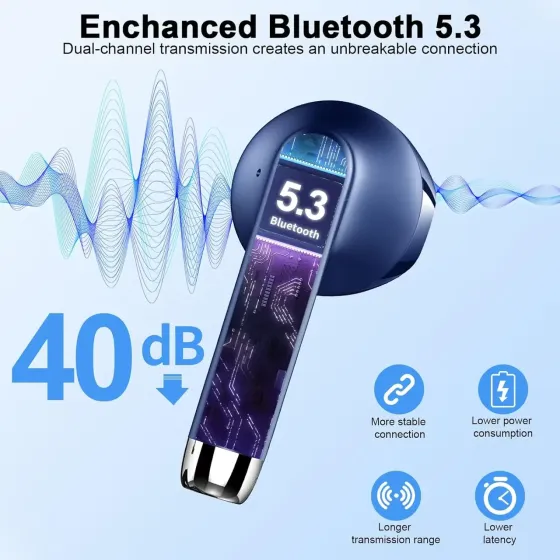Bluetooth навушники Drsaec J55 TWS Bluetooth 5.3, ENC 4 мікрофони, IPX7, LED дисплей, до 48 годин автономності, Type-C Київ