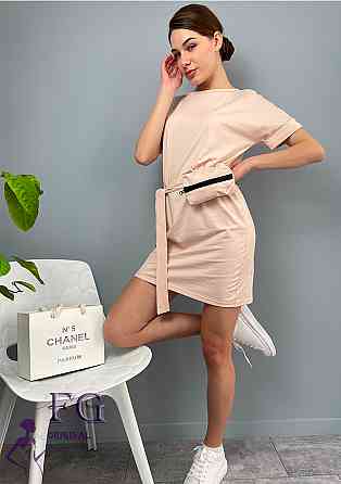 Жіноче літнє плаття з сумочкою на поясі "Амбер" оптом | Норма і батал | Розпродаж моделі Бежевий, 46-48 Київ