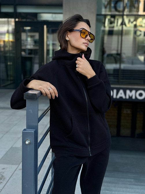 Теплый спортивный костюм женский на змейке Черный 50/52 Харьков - изображение 5