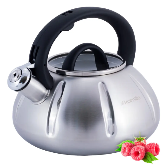 Чайник 3л нержавіюча сталь зі свистком зі скляною кришкою (ручка:чорний) 0671A KAMILLE Житомир - фото 6