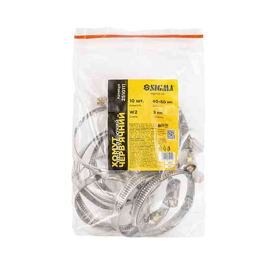Хомут черв'ячний неіржавкий 9 мм D40-60 мм 10 шт SIGMA (2510111) Київ