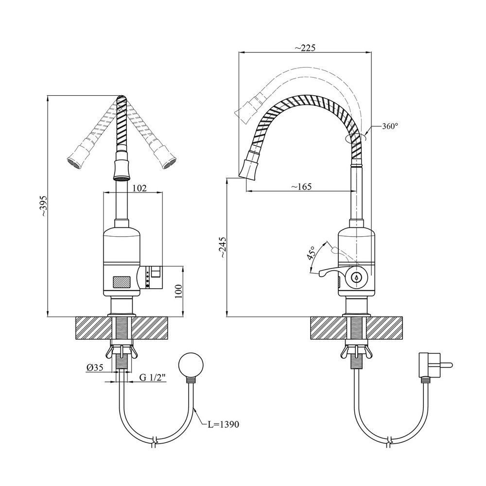 Кухонний кран з електронагрівом Kroner KRM Volt - CW090R з гнучким виливом Київ - фото 2