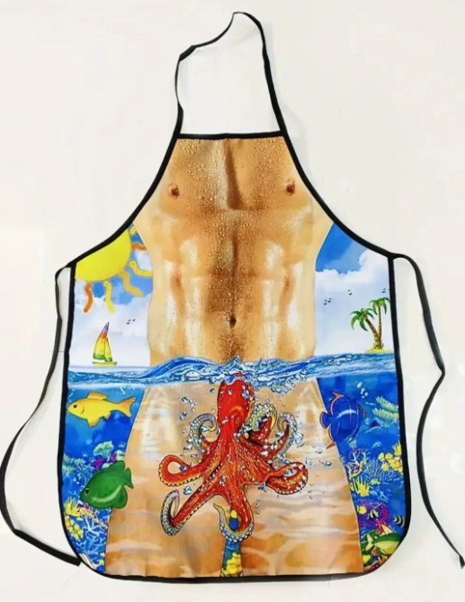 Фартух з приколом чоловічий кухонний з торсом та восьминогом морський стиль для гриля барбекю Київ - фото 6