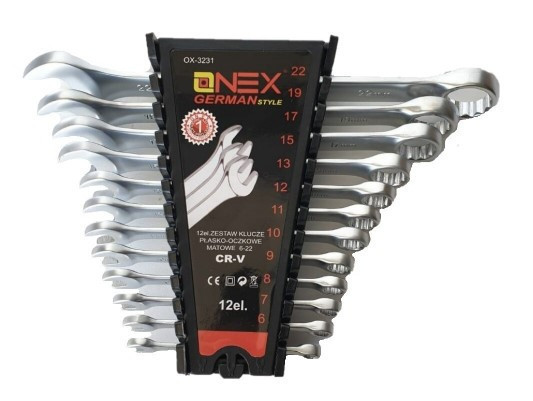 Набір ріжково-накидних ключів OX-3231, 12 шт 6-22 мм, міцна сталь, пластиковий тримач для зберігання Одеса - фото 1