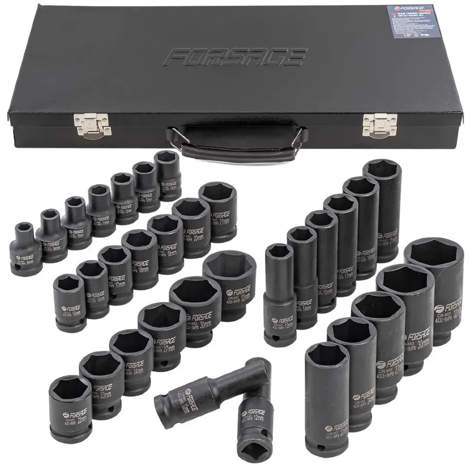 Набор головок ударных 33пр. 1/2'' 6-гранні (8-32мм) Forsage F-4333-5MPB Одеса - фото 2