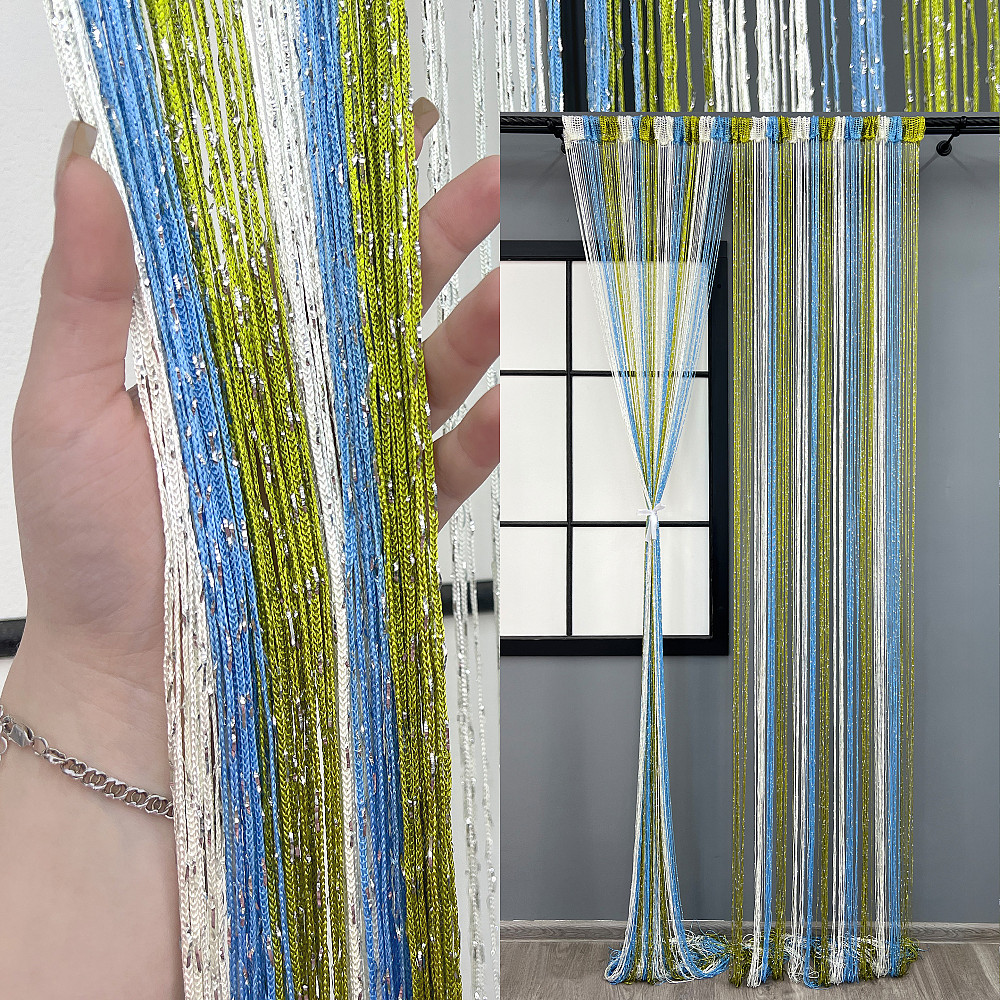 Штори-нитки з люрексом Білий з блакитним і оливковим 300х300см 1 шт (61-124) Київ - фото 1