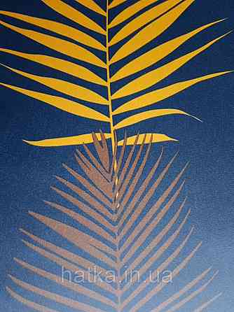 Шпалери вінілові Lutece Bensimon листя папороті яскраво жовті коричневі на темно-синьому Київ