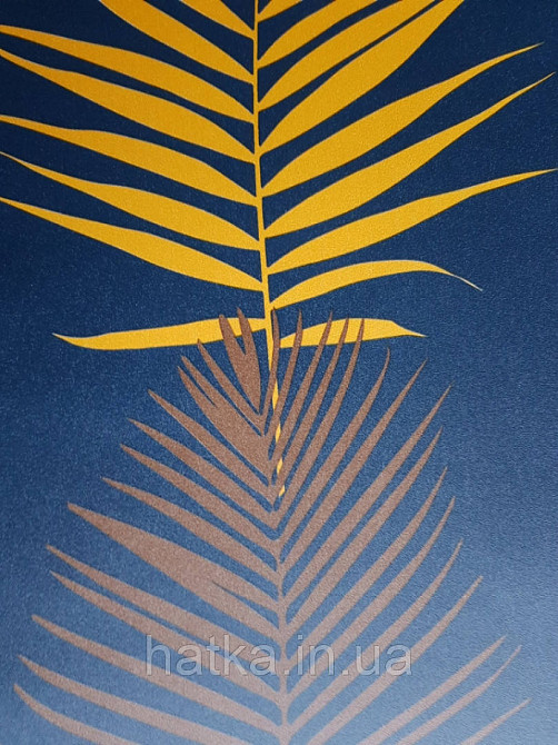 Шпалери вінілові Lutece Bensimon листя папороті яскраво жовті коричневі на темно-синьому Київ - фото 5