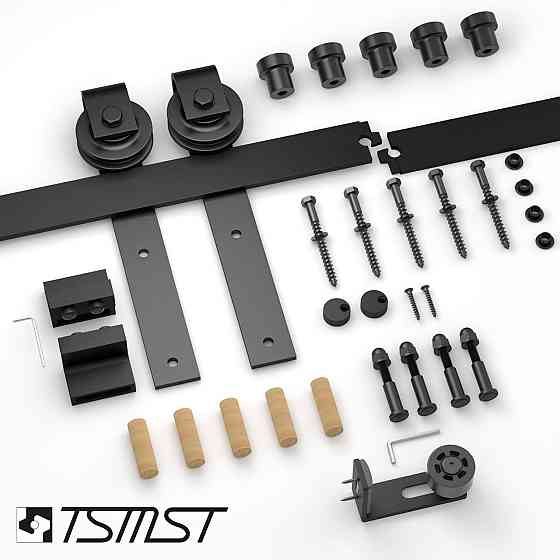 Комплект для розсувних дверей HU‑XI‑201 Чорний 200cm J‑рейка для дерев'яних дверей PU ролики регул. 3–5см пружинний стопор 150kg Київ
