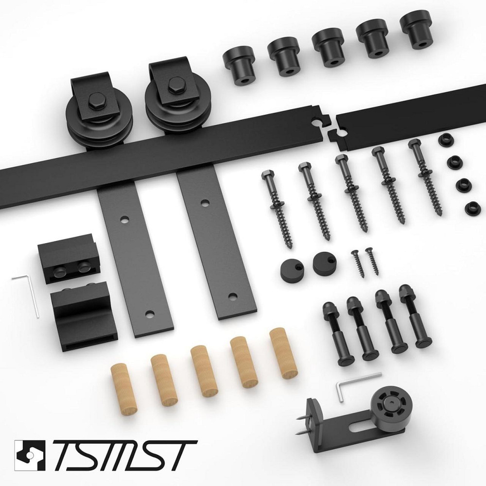 Комплект раздвижных дверей HU‑XI‑201 Черный 200cm J‑рейка для деревянной двери PU ролики регул. 3–5см Киев - изображение 5