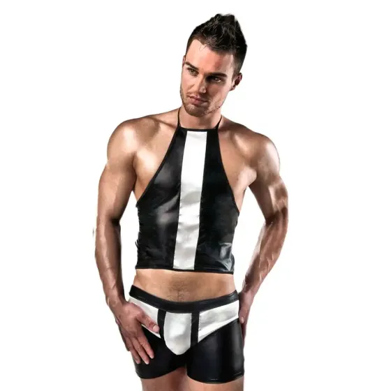 Розпродаж!!! Комплект білизни Passion 018 SET L/XL, чорні шортики і топік з білими елементами Львов