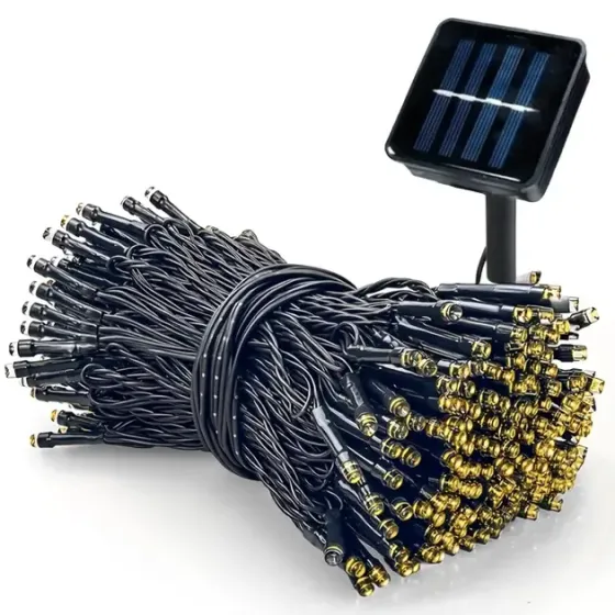 Гирлянда нить на солнечной батарее 500 LED 50 м черный провод желтый Коломия