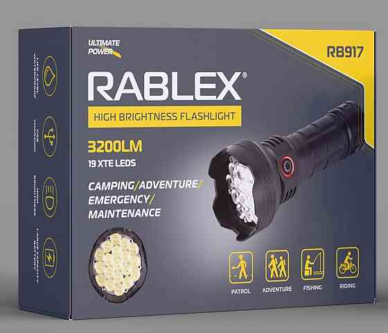 Ручний ліхтар Rablex RB917, 19XTE, 1х18650 акумулятор, Type-C, 3200LM Дніпро