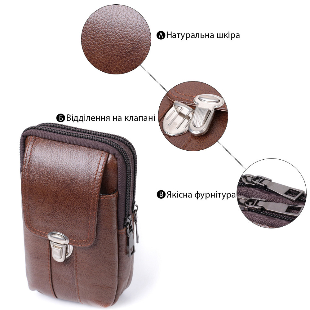Сумка для чоловіків на два відділення з натуральної шкіри Коричневий (Vintage) Київ - фото 8