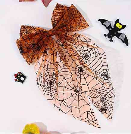 Бант для волос из органзы с принтом паутинки, оранжевый – 16×28 см Киев