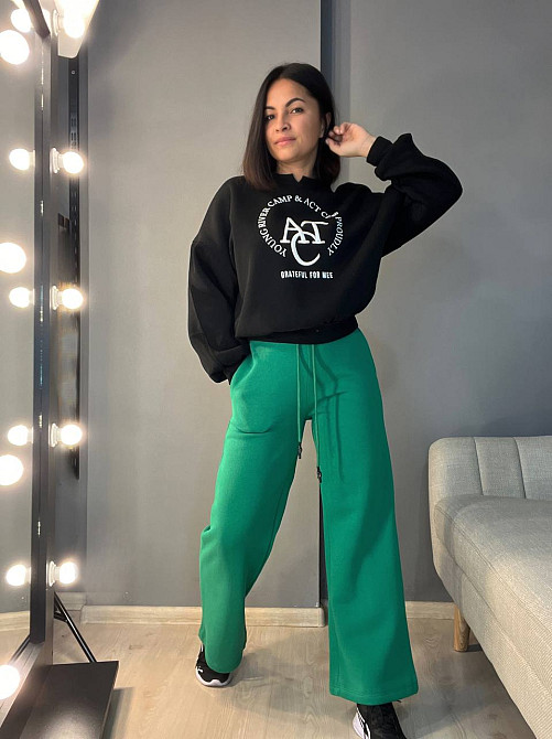 Штаны женские OLIVIA 2236 спортивные кюлоты укороченные на флисе зеленые, зеленый, L Киев - изображение 2