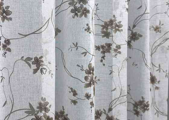 Тюль батист, колекція «Flora» колір білий з коричневим принтом 1532т Київ