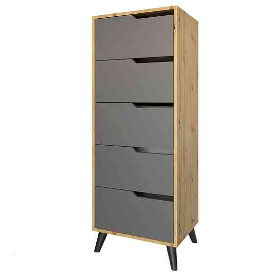Комод высокий с черными ножками 5 ящиков М-ЗОН Борн 500 Дуб Артизан/Антрацит (MZN-031101) Львов