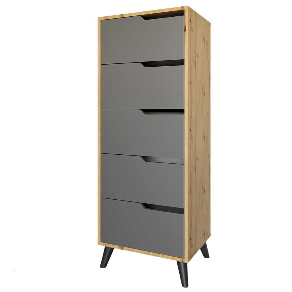 Комод высокий с черными ножками 5 ящиков М-ЗОН Борн 500 Дуб Артизан/Антрацит (MZN-031101) Львов - изображение 2