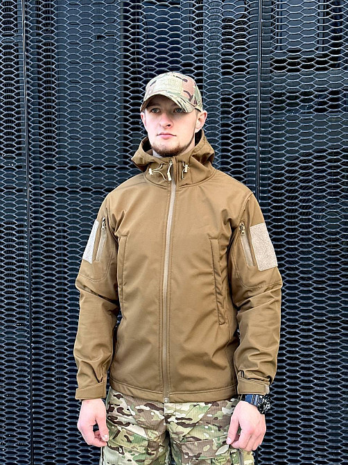 Осенняя водоотталкивающая и ветрозащитная куртка койот Softshell тактическая куртка для военнослужащих   WAR Львов - изображение 9