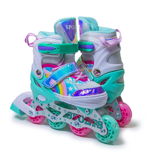 Дитячі розсувні ролики Rainbow Scale Sports бірюзові, розмір 29-33. Усі колеса світяться Одеса - фото 3