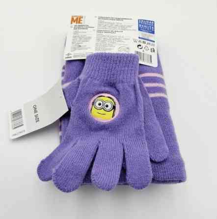 Детский комплект шапка перчатки бафф с миньонами one size фиолетовый Киев